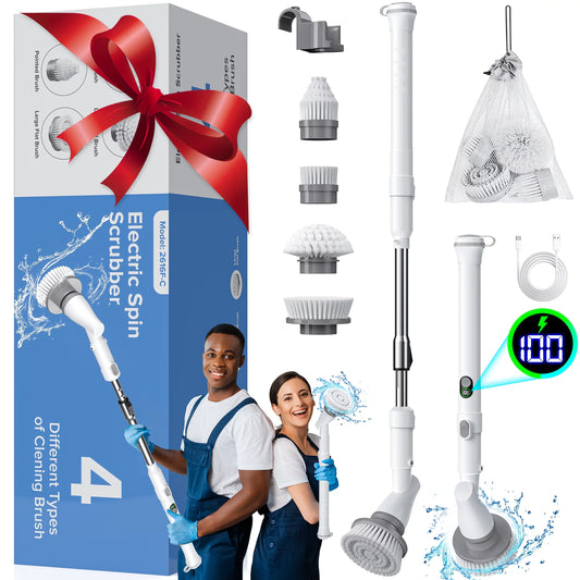 MUOKLGH Electric Shower Scrubber for Bathroom, Cordless Shower Electric Cleaner with Adjustable Extension