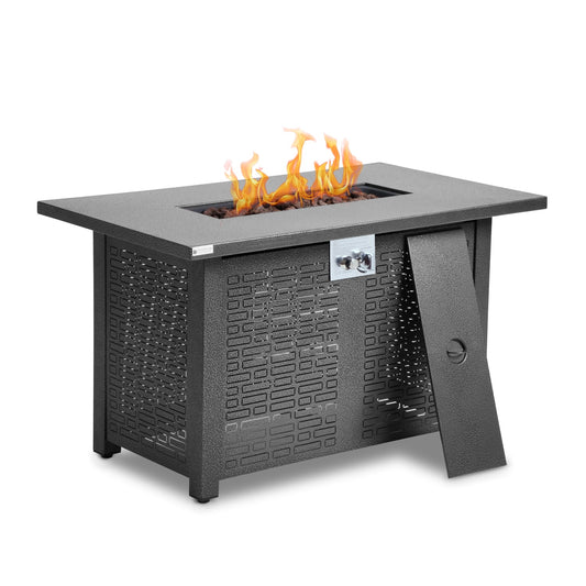ESSENTIAL LOUNGER 42'' Rectangular Propane Gas Fire Pit Table,50,000 BTU with Lid, Waterproof Cover＆Lava Rocks, Black(Without Wind Guard)