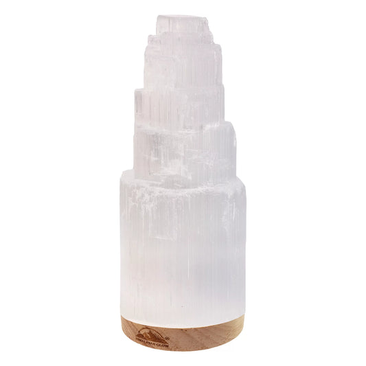 Himalayan Glow Natural Selenite Crystal Lamp, USB Cord with Wooden Base (2-4 lbs)