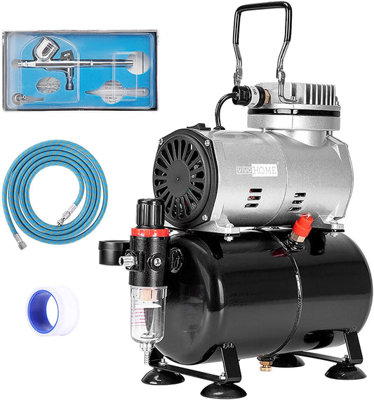 VIVOHOME 110-120V Professional Airbrushing Paint System with 1/5 HP Air Compressor and 1 Airbrush Kit for Tattoo Makeup Shoes Cake Decoration