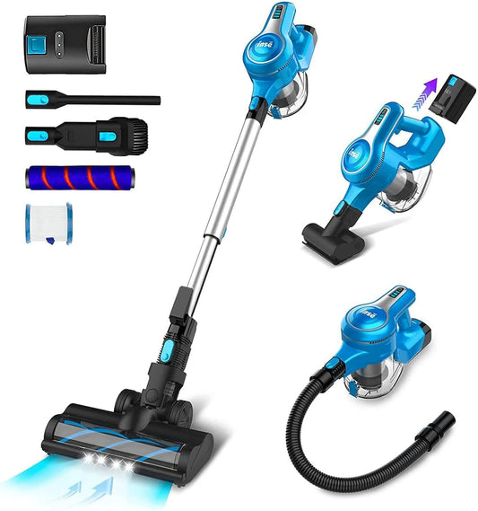 FJU Cordless Vacuum Cleaner, 10-in-1 30Kpa Powerful Cordless Stick Vacuum with Pet Hair Tool, Rechargeable Cordless Vacuum 45min Runtime, Lightweight Vacuum Cleaners for Home Carpet Floor Pet Hair