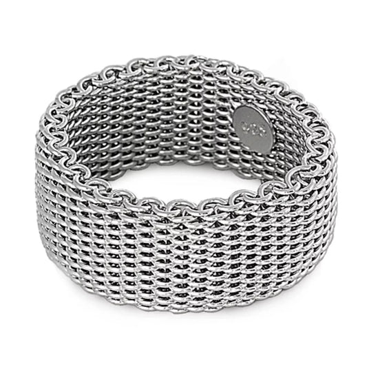 Sterling Silver Women's Mesh Ring Wholesale Pure 925 Wide Band 10mm Jewelry Female Male Size 8