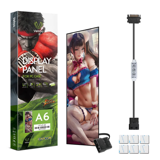 Vetroo Display Board w/ LED Lights for Computer PC Case Decor Full HD 2K Multi-Mode Function 9.8 x 3.1 (Vertical, A6)