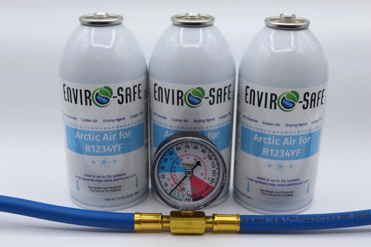Envirosafe Arctic Air For R1234yf Systems, R-1234yf, 3 Cans and Gauge