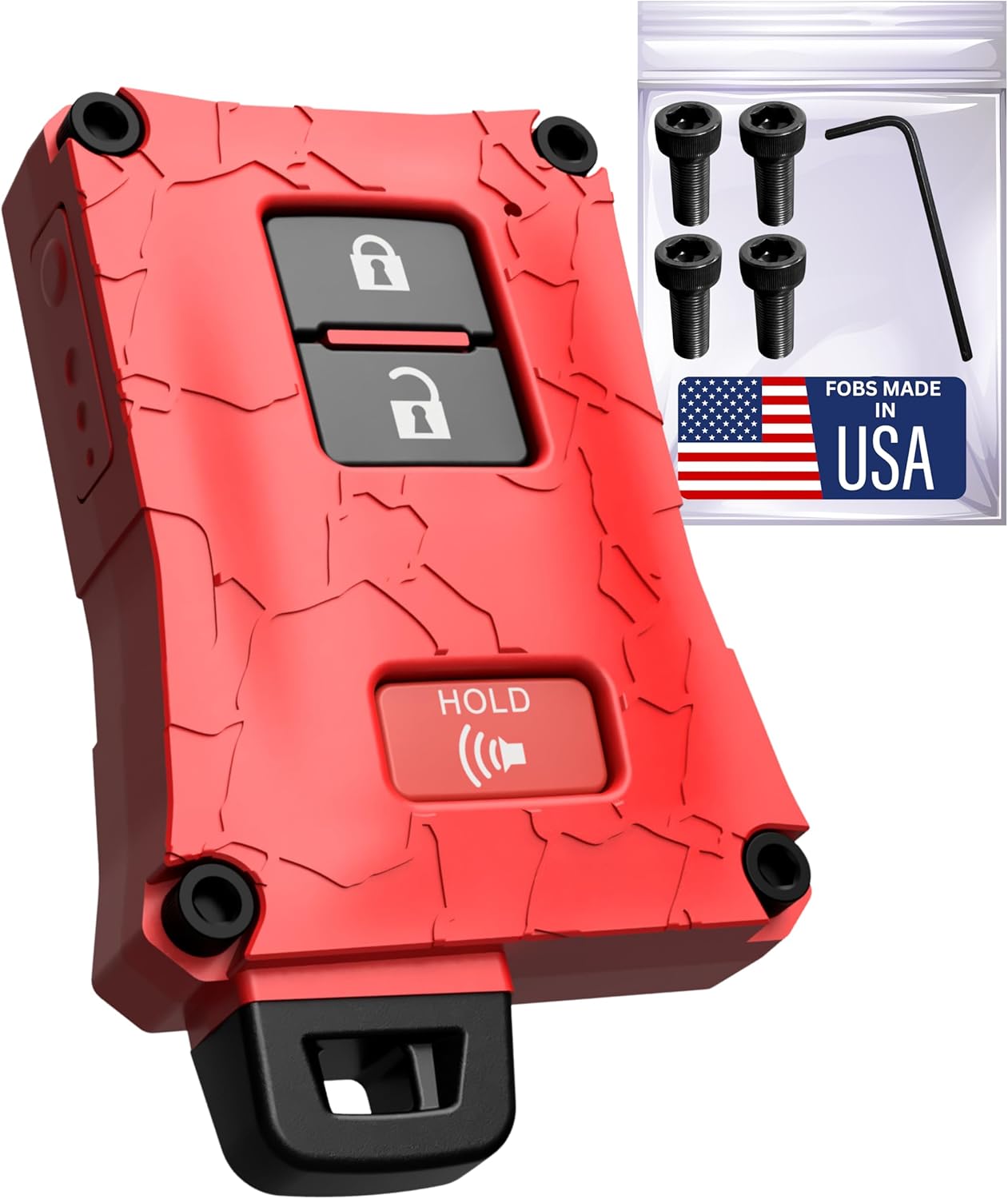 Heavy-Duty Key Fob Cover - for Toyota Tacoma 16-23 3rd Gen, Tundra & 4Runner 20-21 3rd Gen Accessories -Rugged Key Protector - Shockproof & Scratch-Resistant - Secure Fit (Red, Black Screws)