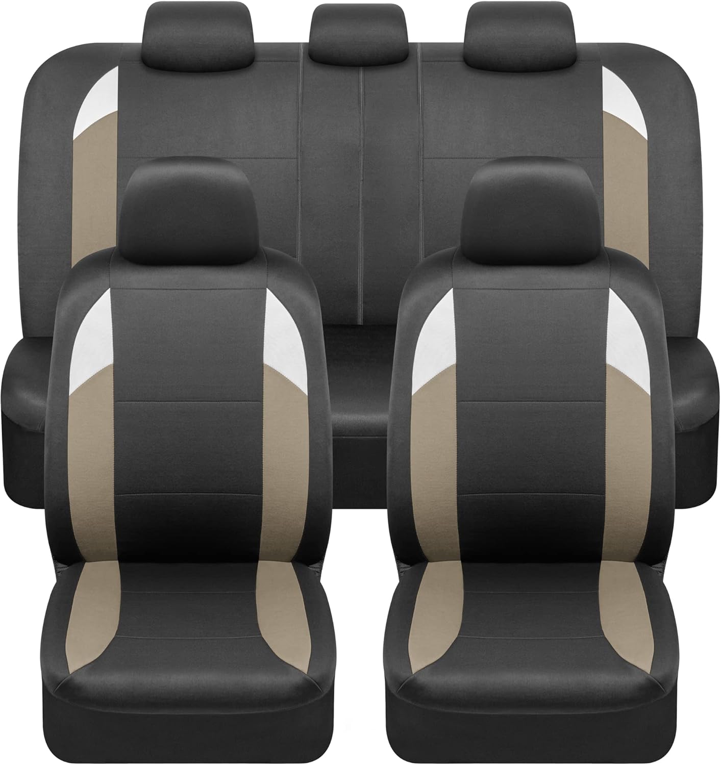 BDK carXS Monaco Seat Covers for Cars Full Set, Beige Tri-Tone Front Car Seat Covers with Split Rear Bench Back Seat Cover, Automotive Seat Covers for Trucks SUV Van Auto