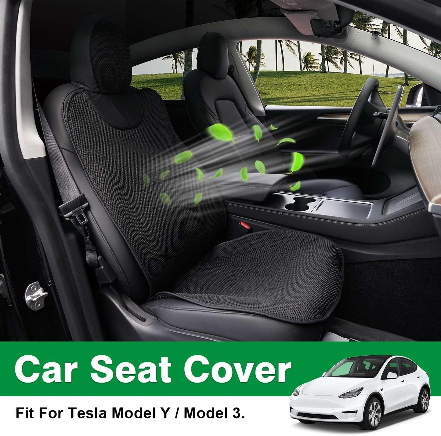 Shademax Car Seat Cover for Tesla Model Y 2020-2024 2025 /Model 3 2017-2024 Front Car Seat Protector Mat Pad Summer Breathable Anti-Slip for Tesla Model 3 Model Y Accessories Car Seat Protection 1PCS