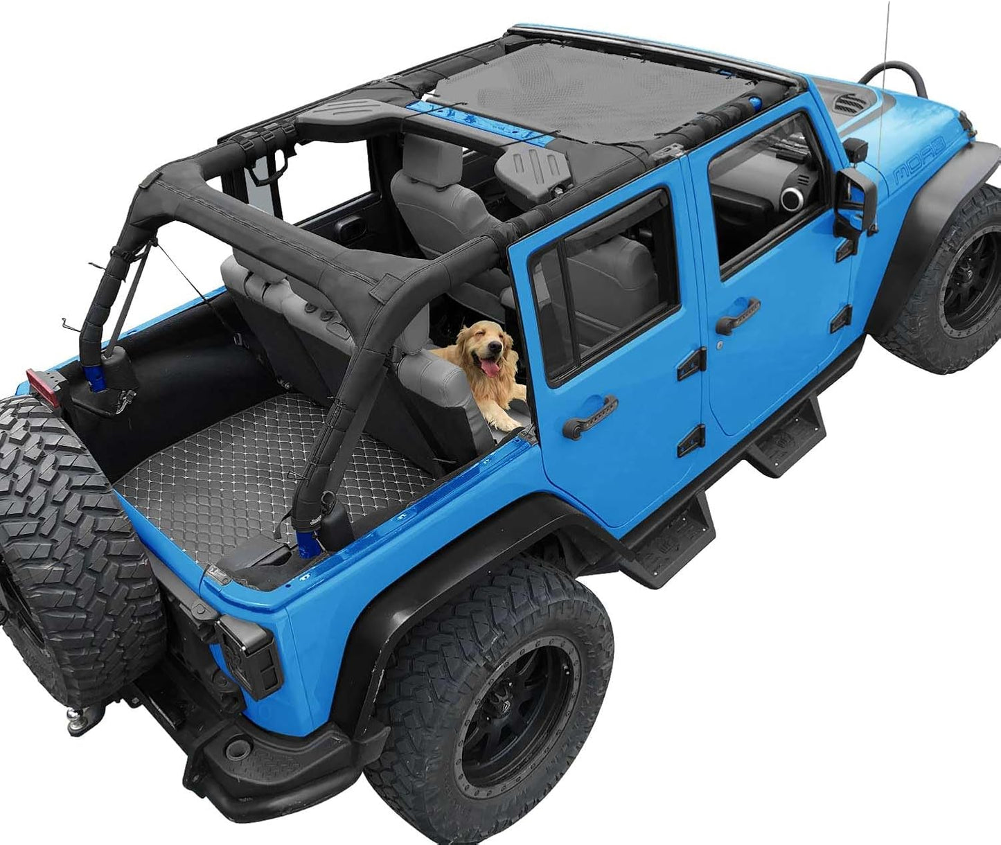 Coverspec JT Top Sun Shade Roof Compatible with Jeep Gladiator JT (2018-2023) 4 Door Jeep Sunshade Top Sunroof Bikini Cover- Blocks UV, Wind, Noise - Black Mesh for Full Length
