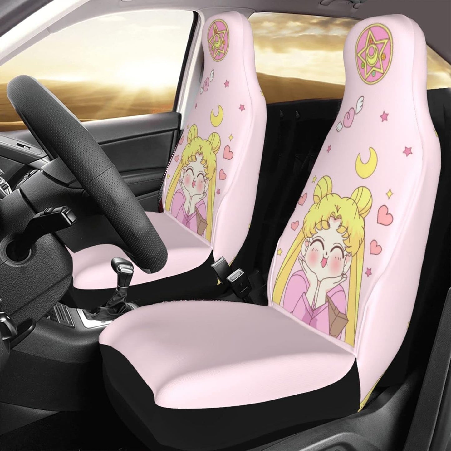 meiystyle Sailor Moon Car Seat Cover Front Seat Covers Universal Fit for Most Cars Trucks SUVs 2 PCS