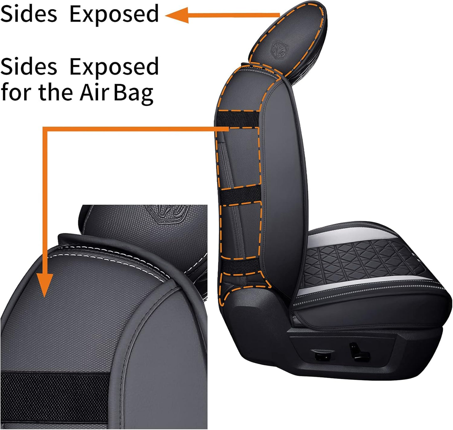 YIERTAI for Dodge RAM Seat Covers Fit 2009-2023 2024 2025 1500 2500 3500HD Crew Double Cab Quad Cab Big Long Horn Rebel Tradesman Laramie Truck Waterproof Leather TSWKM Style(2 PCS Front/Black-White)