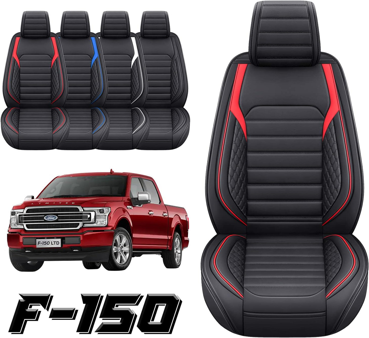 YIERTAI Seat Covers Compatible with Ford F150 for 2009-2023 2024 2025 F-150 2017-2025 F250 F350 F450 King Ranch Supercrew Crew Cab Limited Lariat Truck Leather TSWKM Style(2 PCS Front/Black-White)
