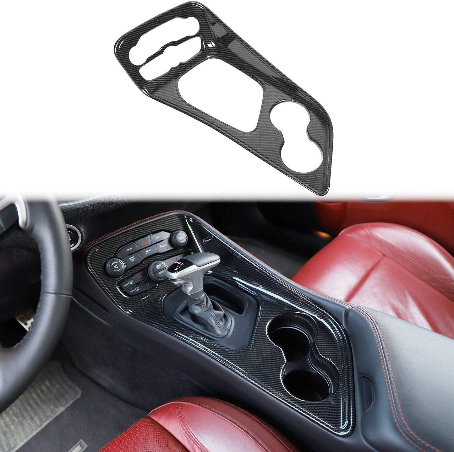 Voodonala Gear Shift Shifter Panel Shift Lever Panel Transmission Gear Selector Gearstick Panel Cover Trim Fit for 2015-2024 Dodge Challenger Interior Accessories ABS Red