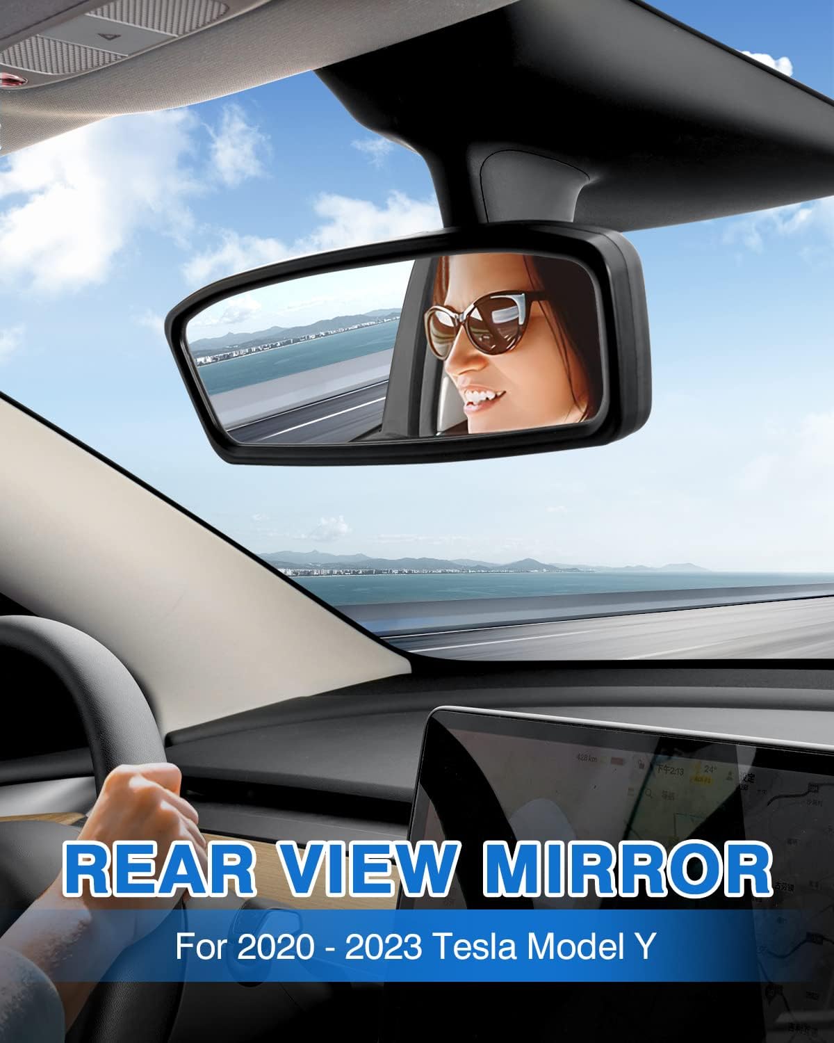 Shademax Custom Fit for Rear View Mirror Tesla Model Y 2023 2022 2021 2020 Anti-glare Wide Angle Reduce Blind Spots Inside Panoramic Rearview Mirror Model Y Accessories 1PCS (White Lens)