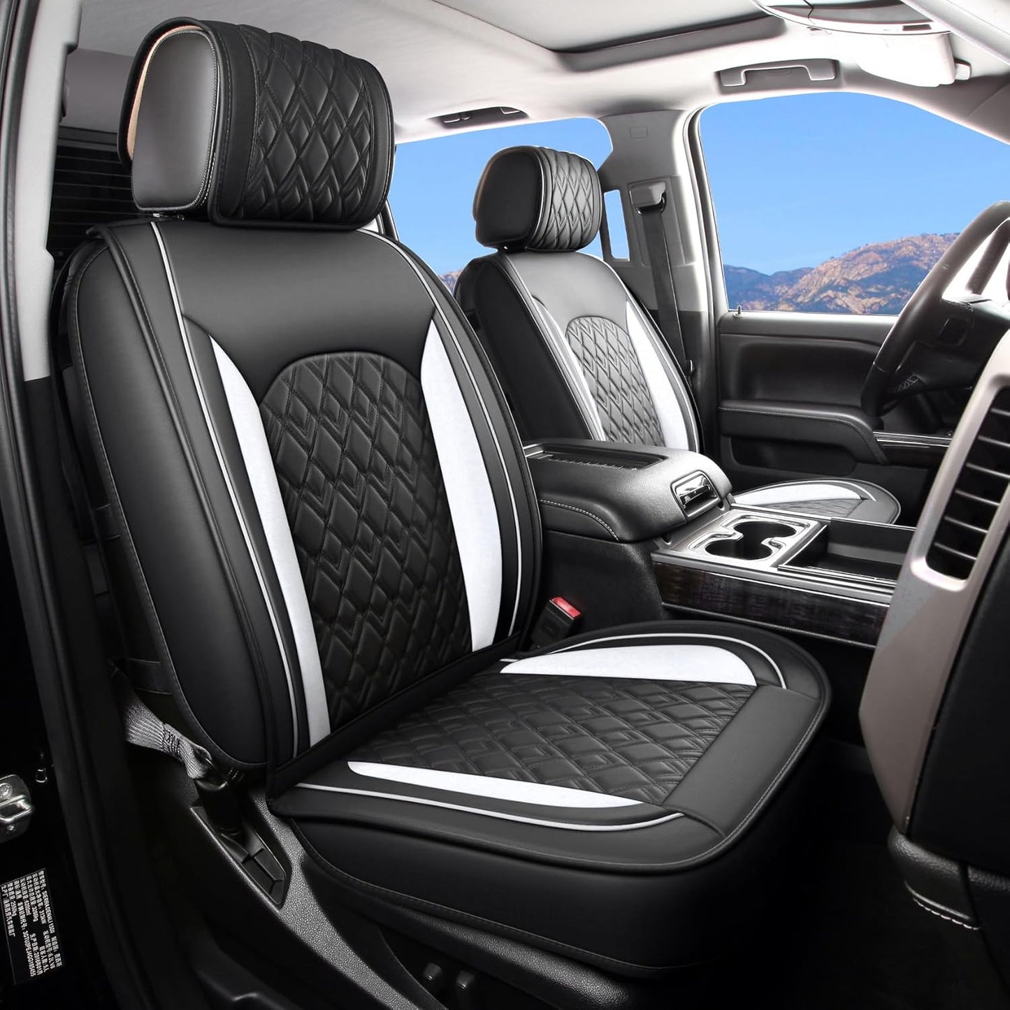 JOJOBAY Chevy Silverado Seat Covers,Leather Seat Covers for GMC Sierra,Custom Fit 2007-2025 1500 2500HD 3500HD Crew Double Extended Regular Cab,LT LZT RST Trail Boss(Front Pair,Black)