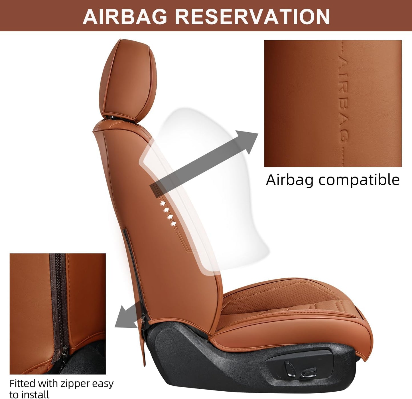 TIEHESYT Car Seat Covers Full Set, Breathable Leather Automotive Front and Rear Seat Covers, Car Seat Protectors Full Set, Compatible with Most Vehicles, SUV (Brown, Front Pair)