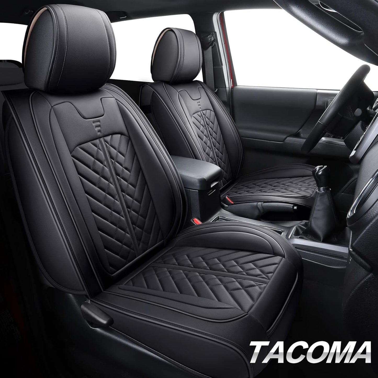 Tomatoman Toyota Tacoma Seat Covers Compatible with 2005-2025 TRD Sr5 V6 Offroad Limited Access Double Cab Truck Waterproof Leather Front Car Cushions(2 PCS Front Set/Black)