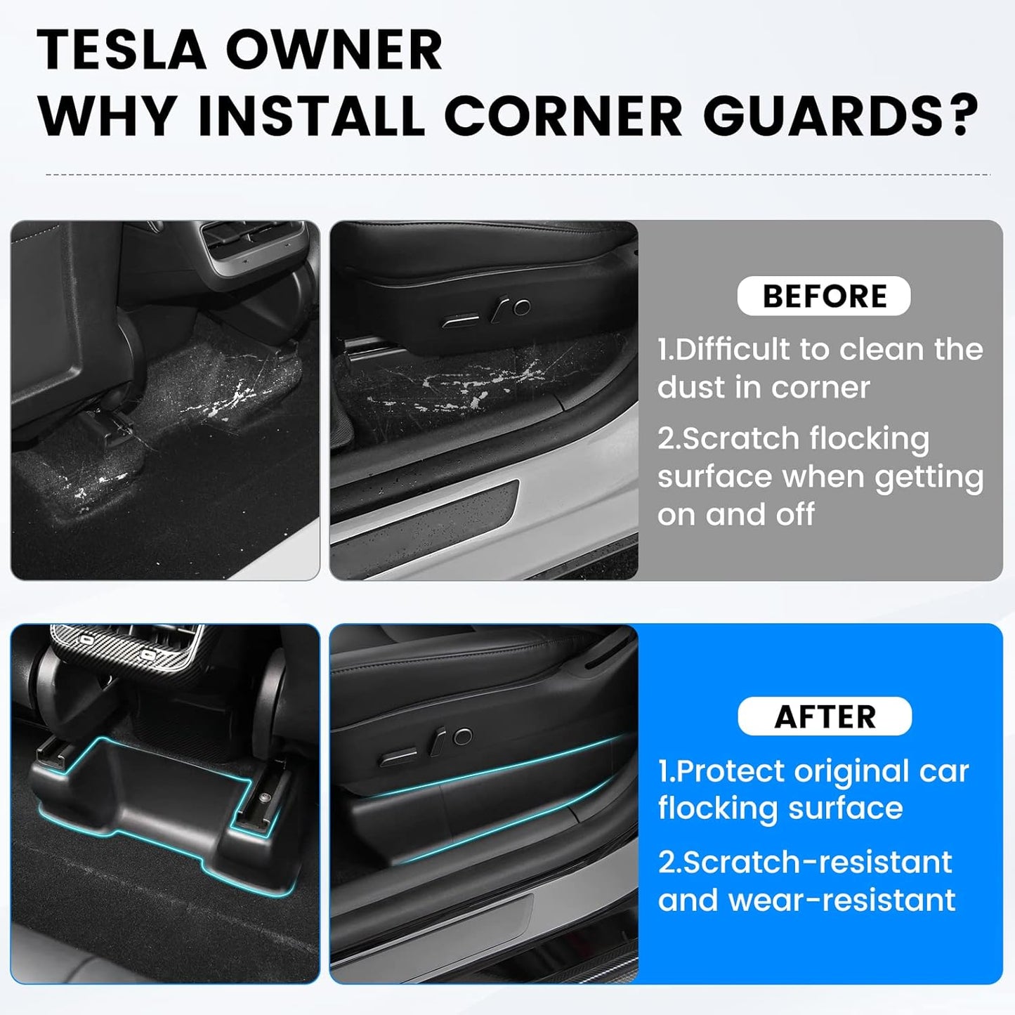 Shademax 9PCS Seat Slide Rail Pad Cover for Tesla Model Y 2020-2024 2025 Under Seat Slide Rail Protector Seat Track Anti-Kick Wrap Corner Protection Strip Scuff Plates Interior Accessories