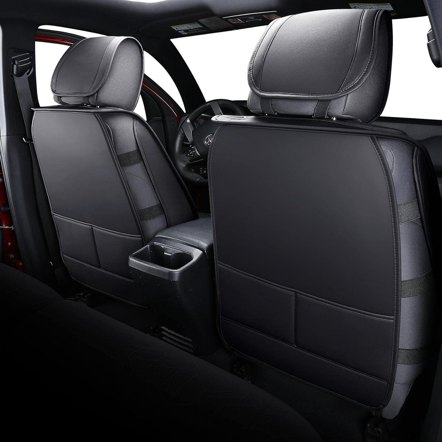 Tomatoman Toyota Tacoma Seat Covers Compatible with 2005-2025 TRD Sr5 V6 Offroad Limited Access Double Cab Truck Waterproof Leather Front Car Cushions(2 PCS Front Set/Black)