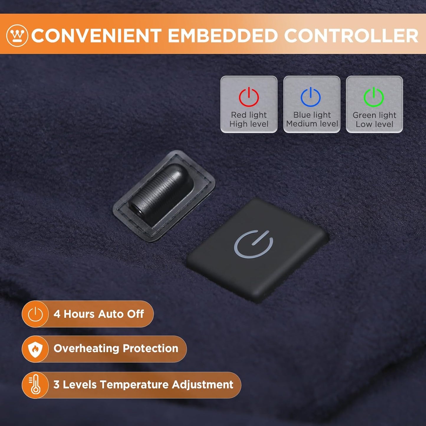 Westinghouse Heated Car Blanket with 3 Heating Levels, 4 Hours Auto Off, 12 Volt Electric Blanket for Car, Truck, SUV, RV, Portable Heated Throw for Camping, Machine Washable, 59" x 43? (Navy)