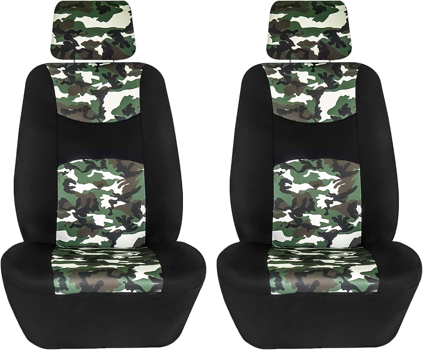 FH Group Full Set Hunting Print Cloth Car Seat Covers - Universal Fit, Low Back Front Seat Covers, Solid Back Seat Cover, Washable Seat Cover for SUV, Sedan, Van, Green