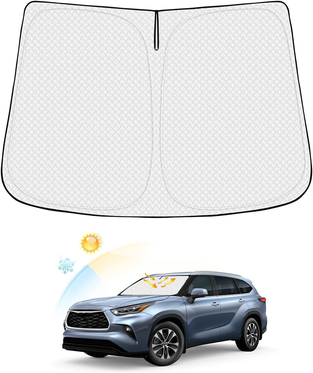 Canvcle Windshield Sun Shade for 2022-2024 2025 Kia Carnival Accessories Thicken 6-Layer Front Window Sunshade Cover Sun Visor Protector Foldable Block UV Rays Keep Vehicle Cool