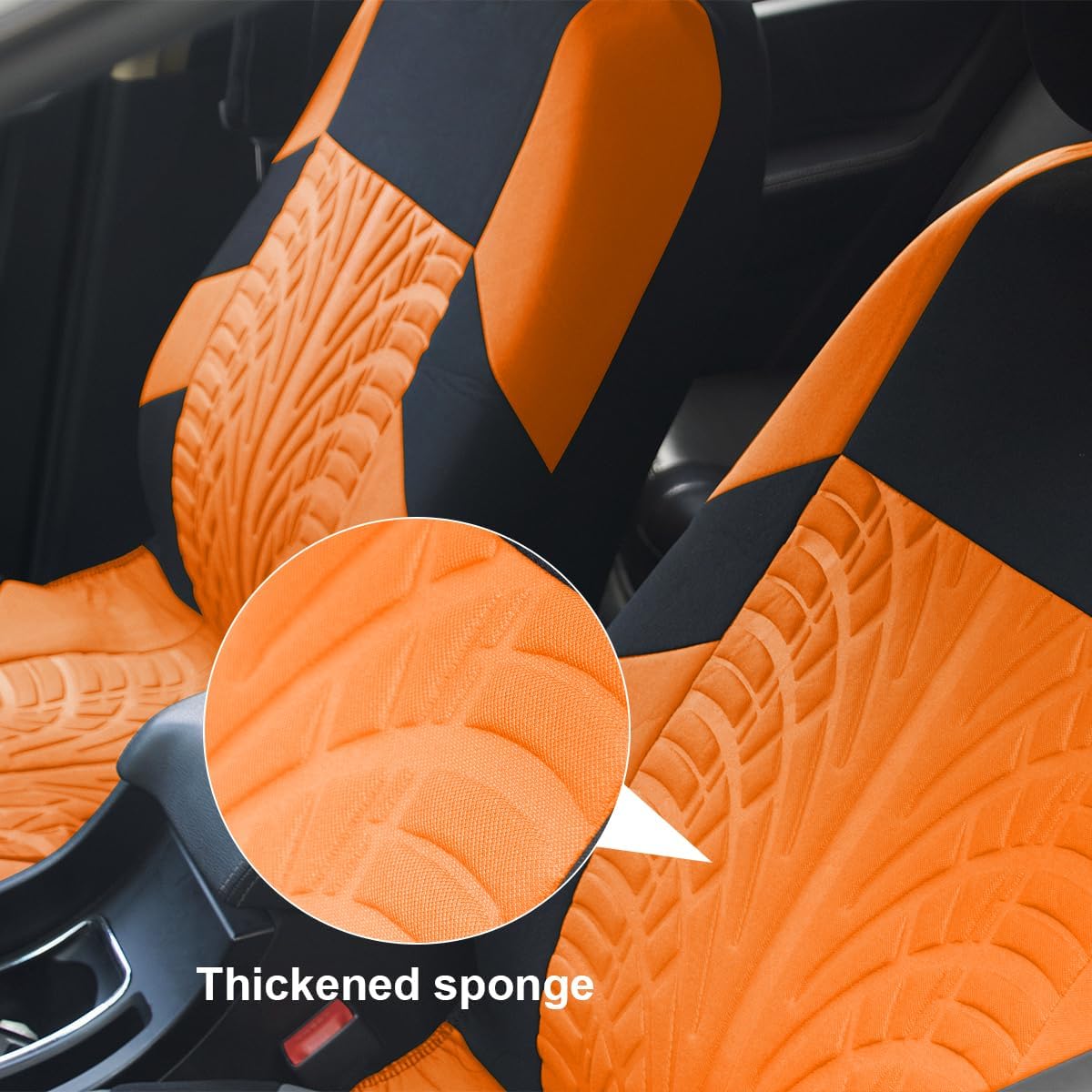 Car Seat Covers Full Set, Polyester Front Bucket Seat Protectors with Split Bench Back Seat Covers, Breathable Thicken Premium Sporty Seat Cushions, Auto Accessories for Car, SUV (Orange/Front,Back)