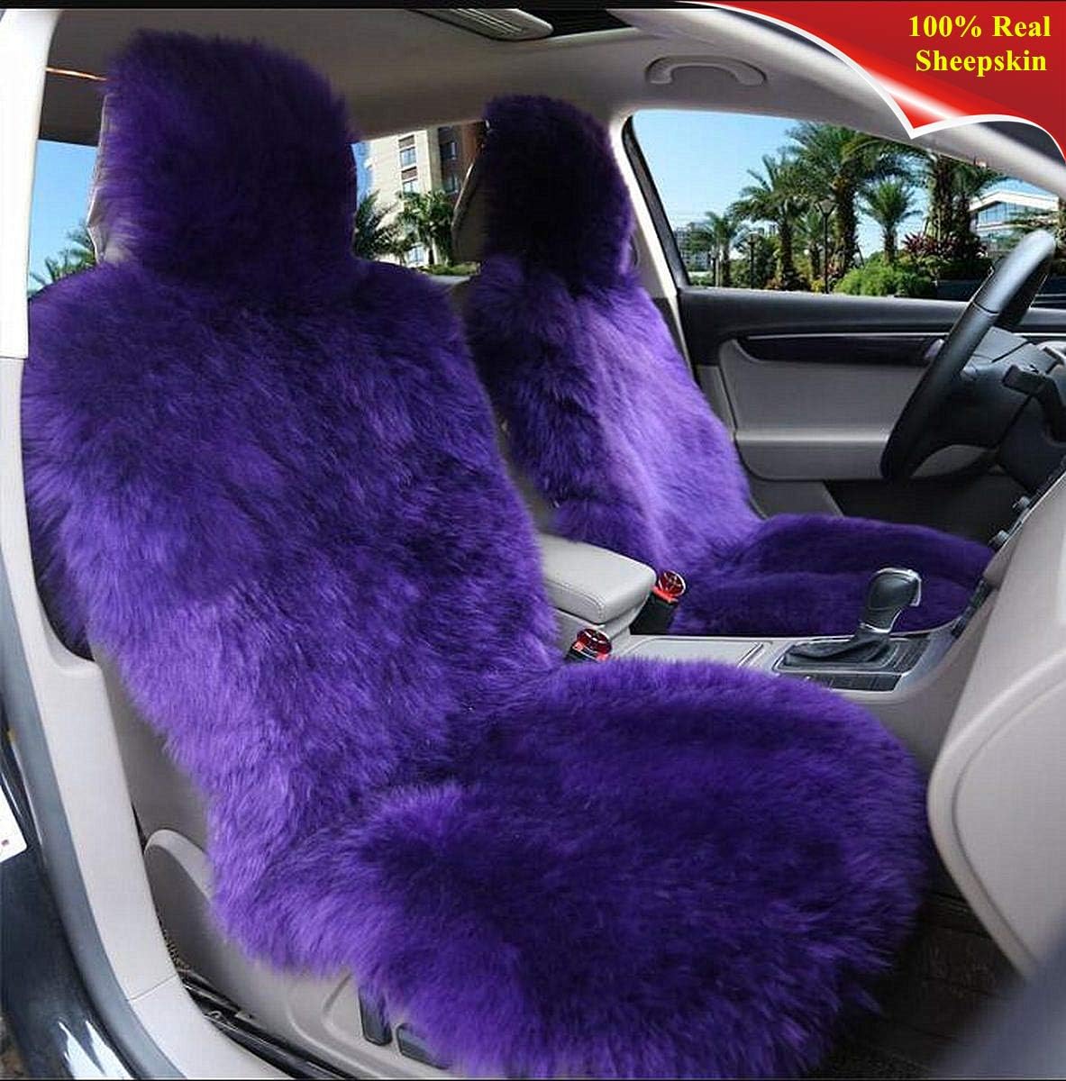 Sisha-A Winter Warm Authentic Australia Sheepskin Car Seat Cover Luxury Long Wool Front Seat Cover Fits Most Car, Truck, SUV, or Van (Purple)