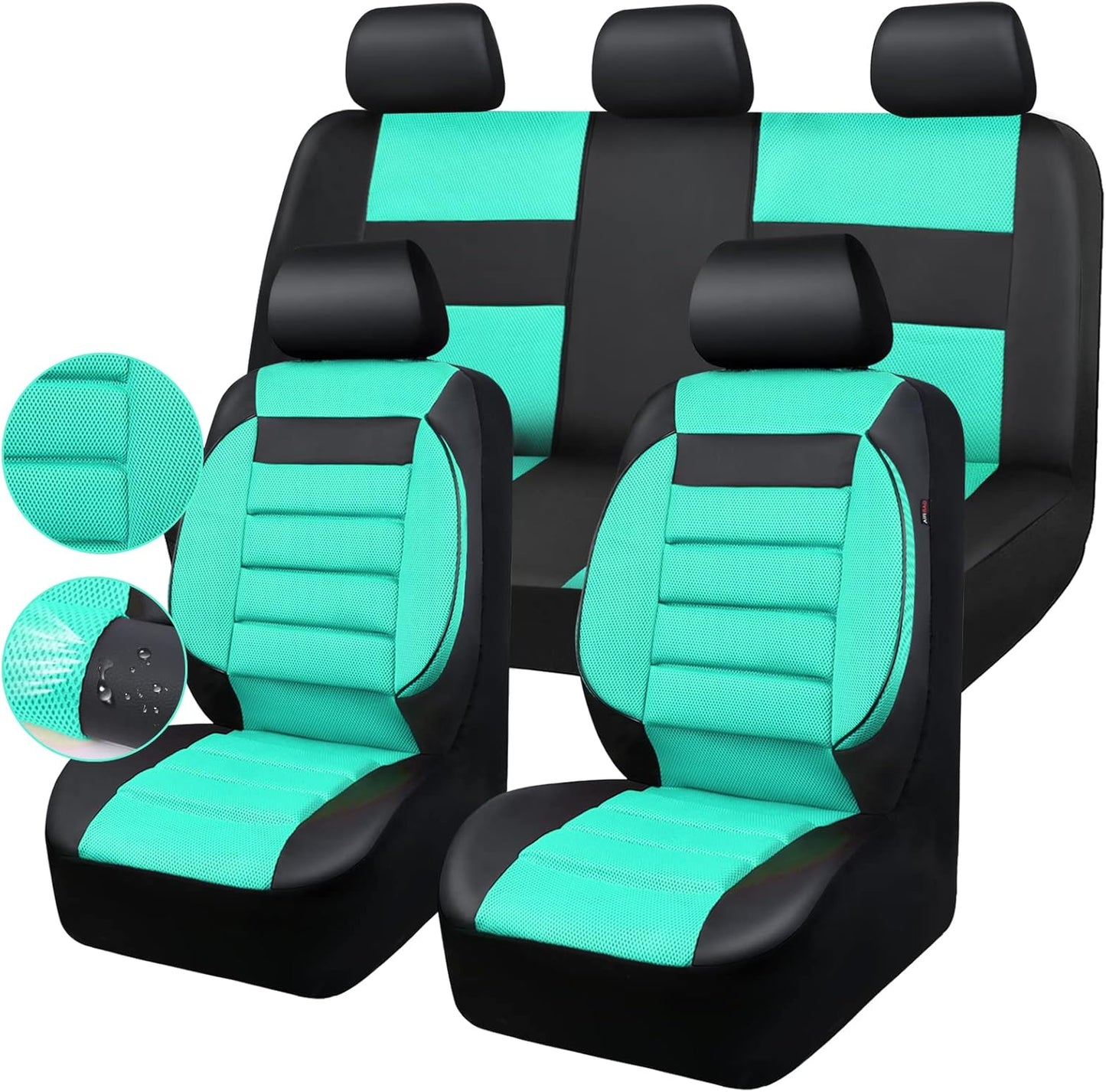 CAR PASS Leather Seat Covers Full Set Universal Water Resistant 3D Foam Back Support, Luxury Comfort Automotive 5 Seat Covers All Season Fit for SUV,Sedan,Van, Airbag Compatible Elegance(Black)