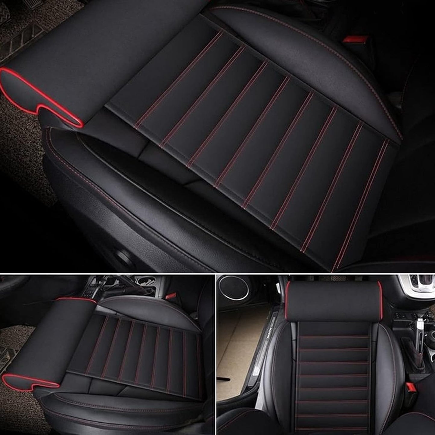 otoez Faux Leather Car Seat Extender Chair Leg Extender Comfortable Leg Support Pillow Extended Auto Seat Cushion (Black & Red)