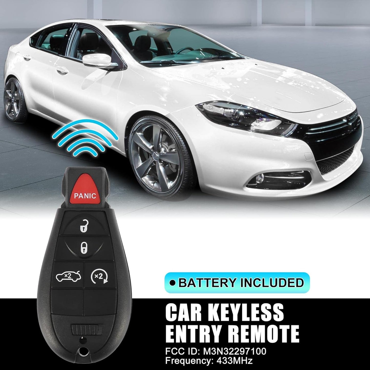 X AUTOHAUX 2pcs 433Mhz Replacement Keyless Entry Remote Car Key Fob for Dodge Dart 13-16 M3N32297100