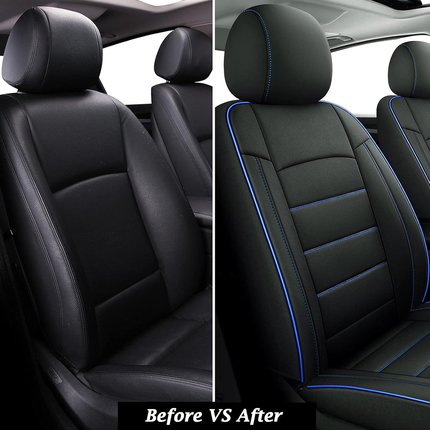 Coverado Car Seat Covers 2-Pack, Front Seat Covers for Cars, Waterproof Neoprene Universal Car Seat Cover Cushions, Auto Car Seats Protective, Seat Covers for Most Cars Trucks Vans SUV Black&Blue Trim