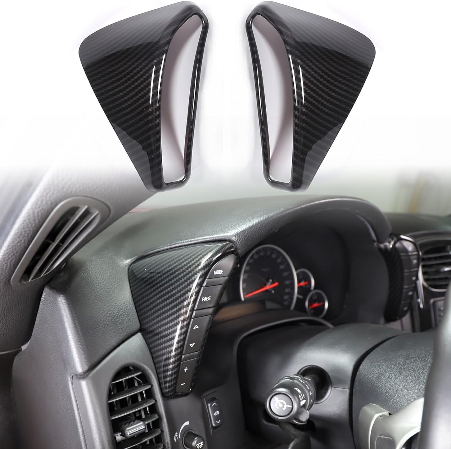 Dashboard Button Cover Trim Compatible with Chevy Corvette C6 2005-2013, Speedometer Bezel Cover Trim Frame Interior Accessories (Carbon Fiber Pattern)