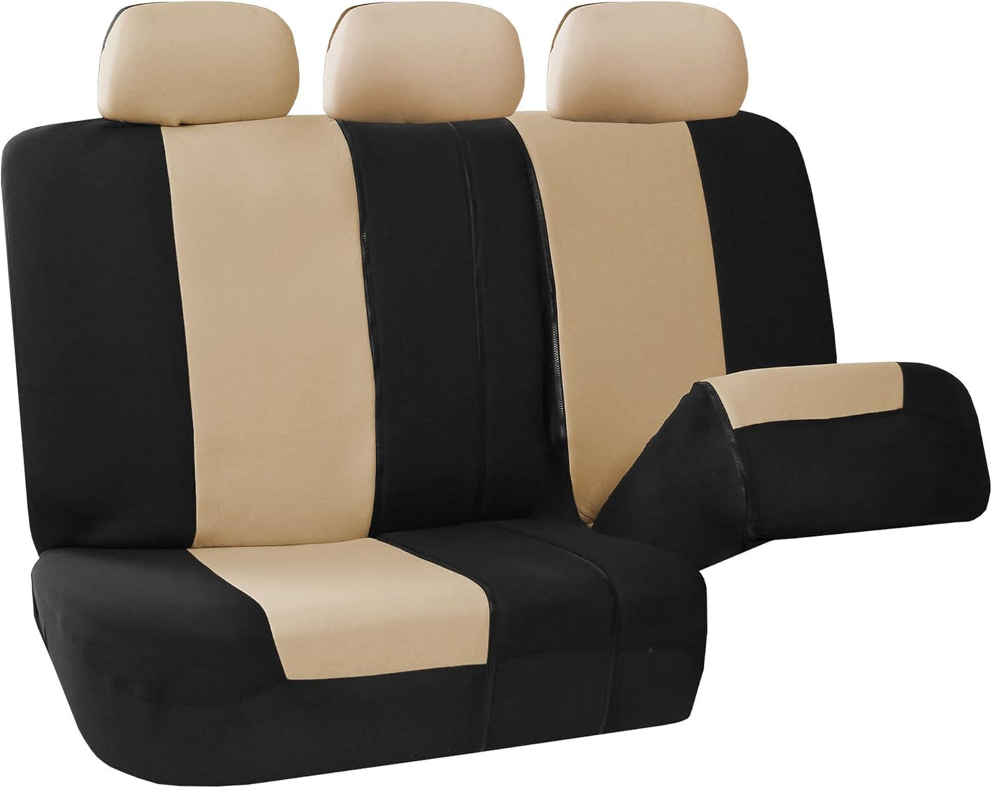 FH Group 40/60, 60/40, 50/50 Split Bench Cover w. 3 Headrests Beige & Black