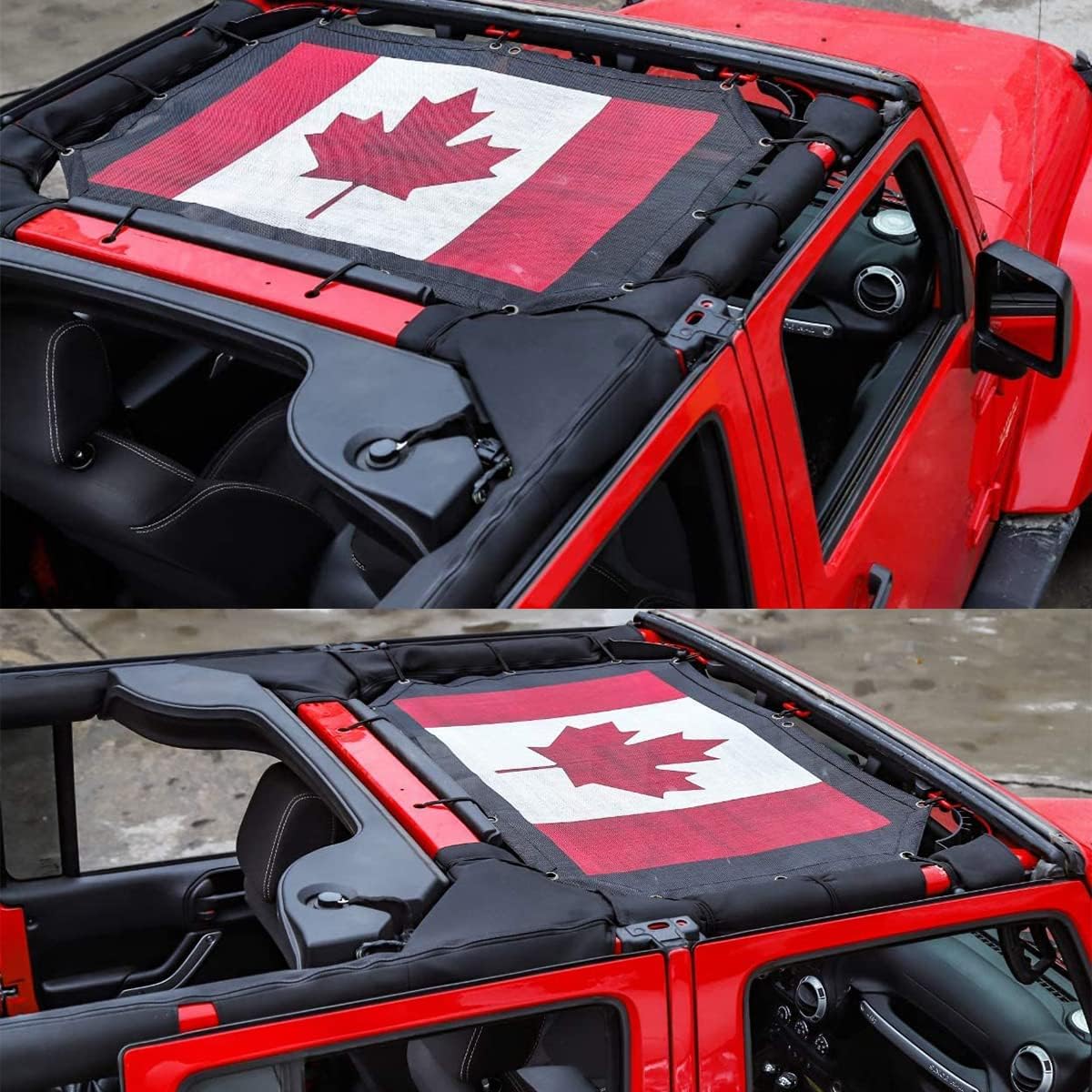 Sun Shade Top Cover,UV Bikini Blocker Screen,Mesh Sunshade Cover for Jeep Wrangler JK JKU 2007-2018,Durable Polyester,Canadian Flag