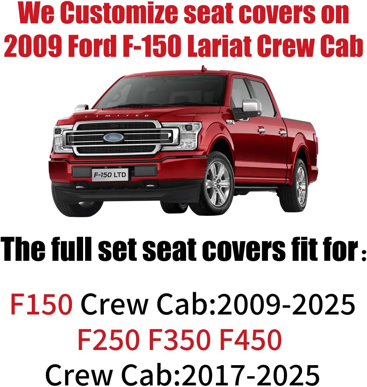 YIERTAI Seat Covers Compatible with Ford F150 for 2009-2023 2024 2025 F-150 2017-2025 F250 F350 F450 King Ranch Supercrew Crew Cab Limited Lariat Truck Leather TSWKM Style(2 PCS Front/Black-White)