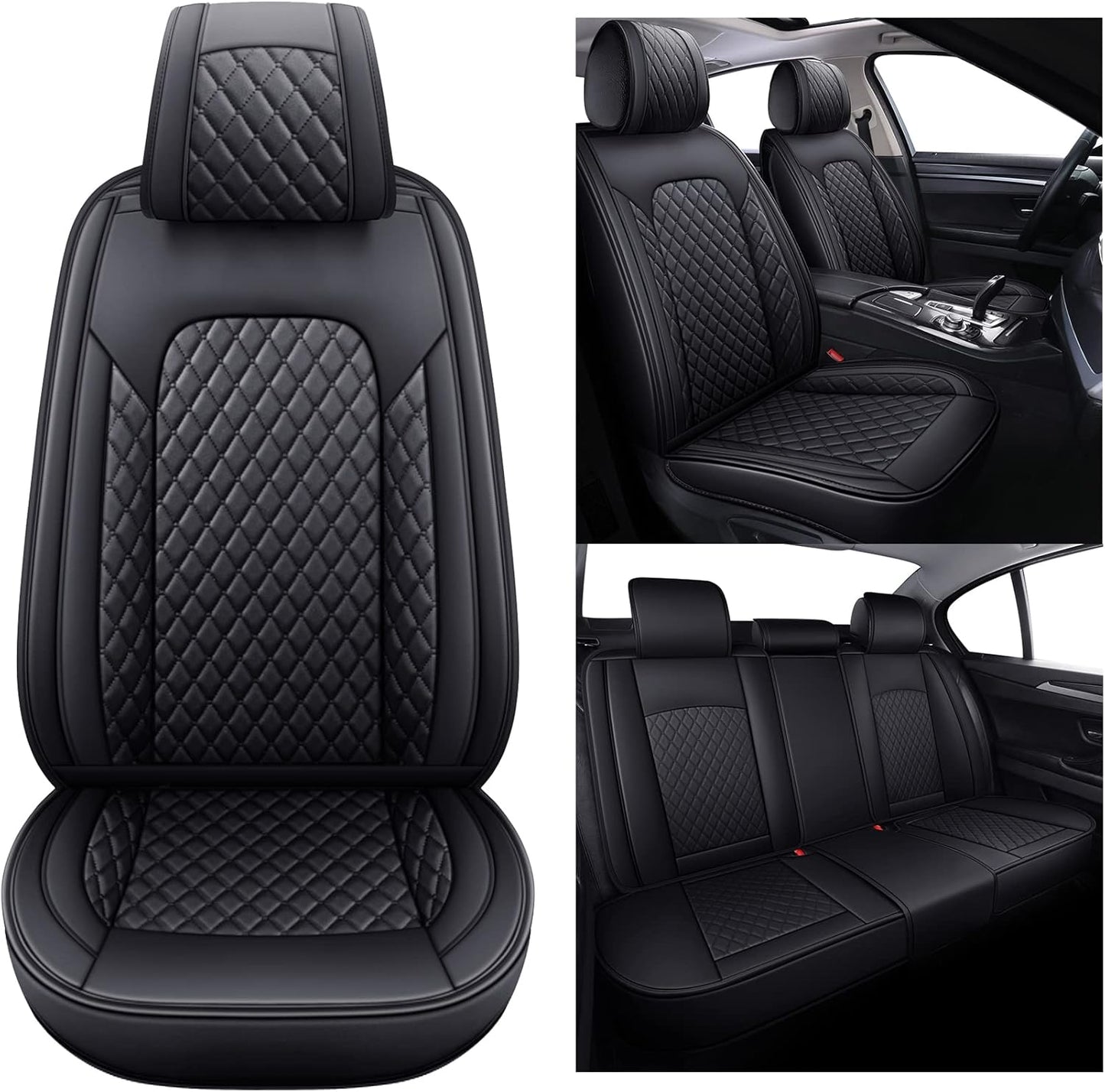 Aierxuan Front Seats Covers Waterproof Leather Cushion Universal for Toyota Rav4 Kia Sorento Tucson Pilot HRV Ridgeline Odyssey Chr Ford Ranger Edge Infiniti (2 PCS Front, Black-Red)