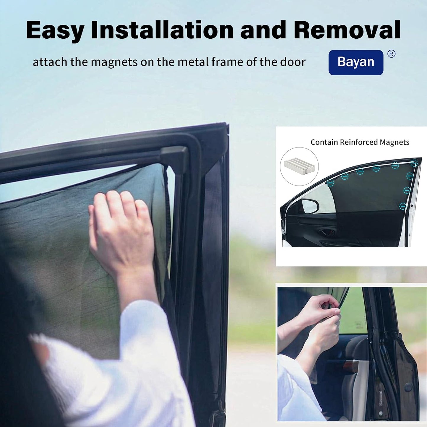 Bayan Car Front Side Window Sun Shade for Driving 2 Pack Magnetic Car Driver Side Window Curtains -Universal Fit Nissan Sunny,Camry, Corolla,Crown,Hilux, Prado,Range Rover,CRV,RAV4,Prius