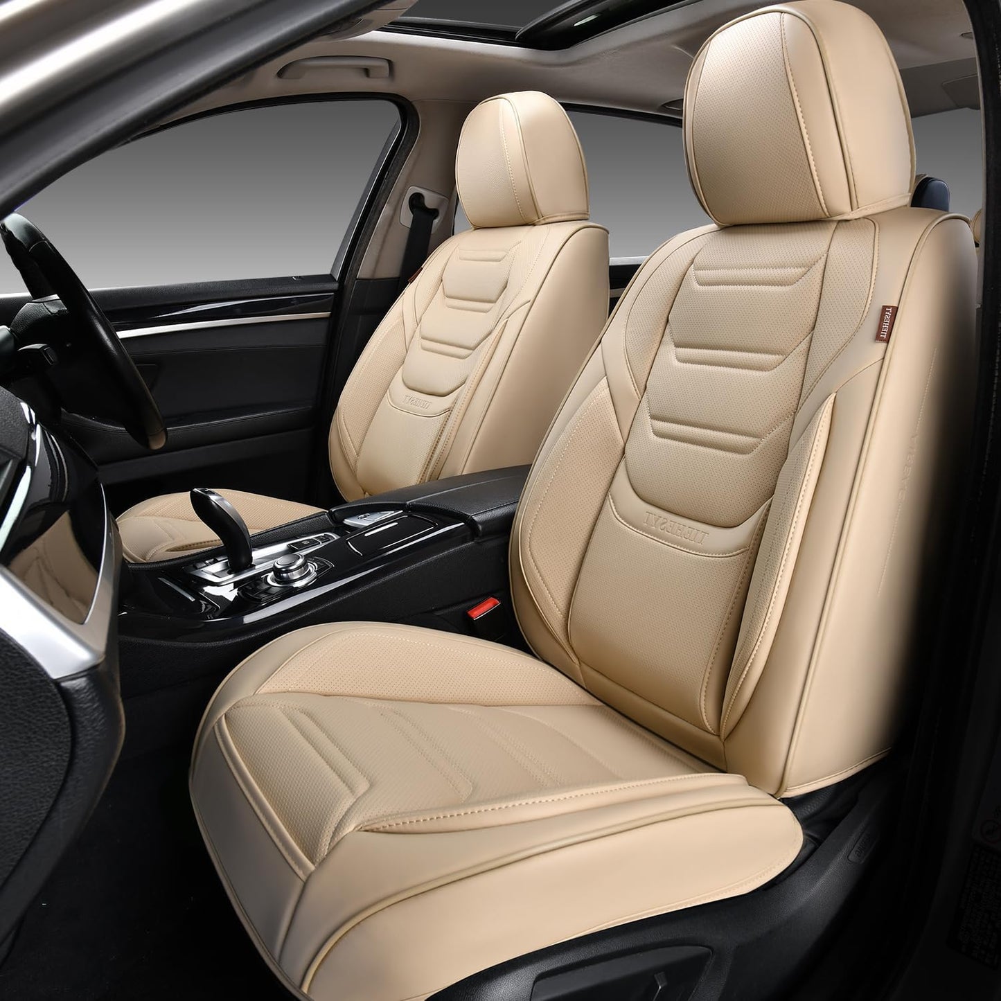 TIEHESYT Car Seat Covers Full Set, Breathable Leather Automotive Front and Rear Seat Covers, Car Seat Protectors Full Set, Compatible with Most Vehicles, SUV (Brown, Front Pair)