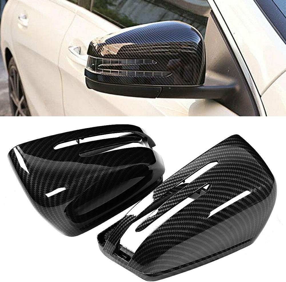 Car Rear View Mirror Cover, 2pcs Carbon Fiber Texture Cap Fit for benz A-Class W176 B-Class W246 C-Class W204 E-Class W212 S-Class W221 CLS C218 GLA X156 CLA C117