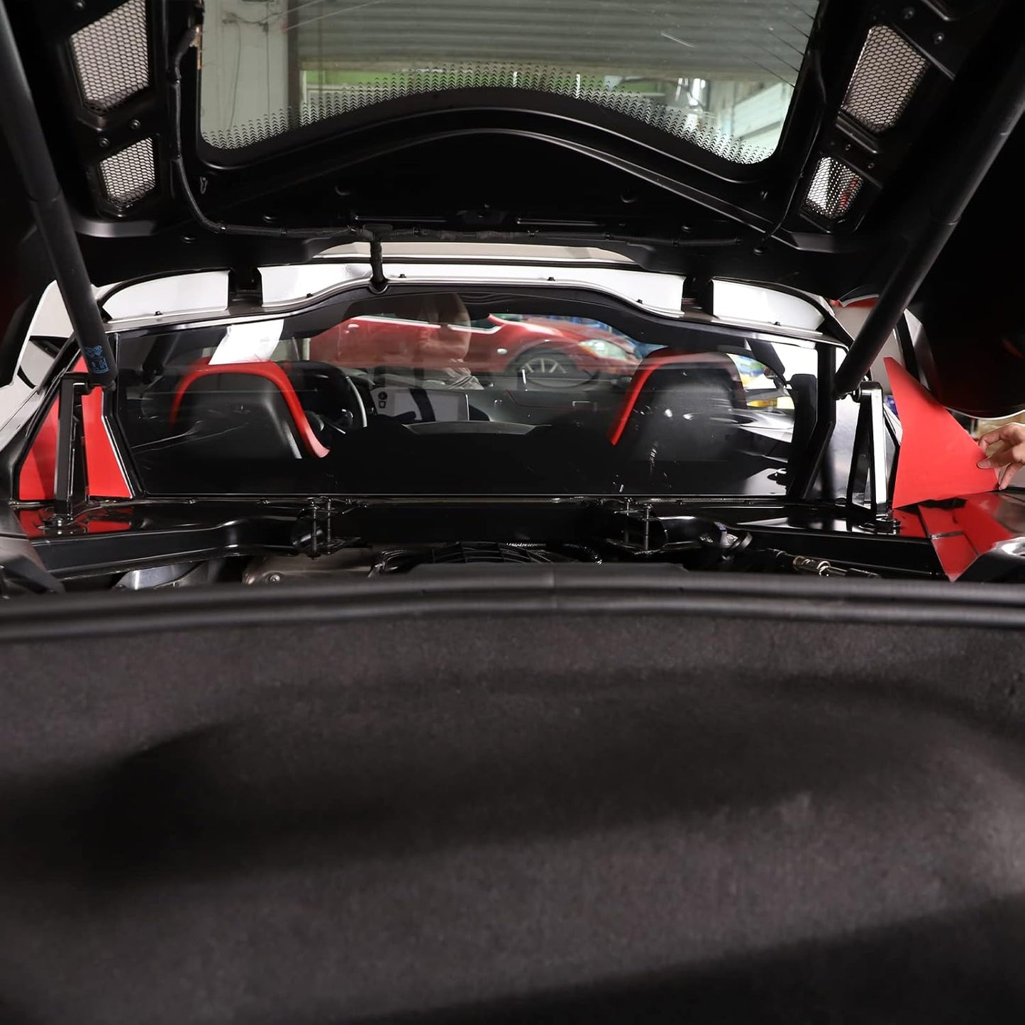 Engine Bay Front Wall Cover Trim Compatible with Corvette C8 Stingray 2020-2023 Aluminum Alloy Red 2PCS Engine compartment Interior Decoration Accessories