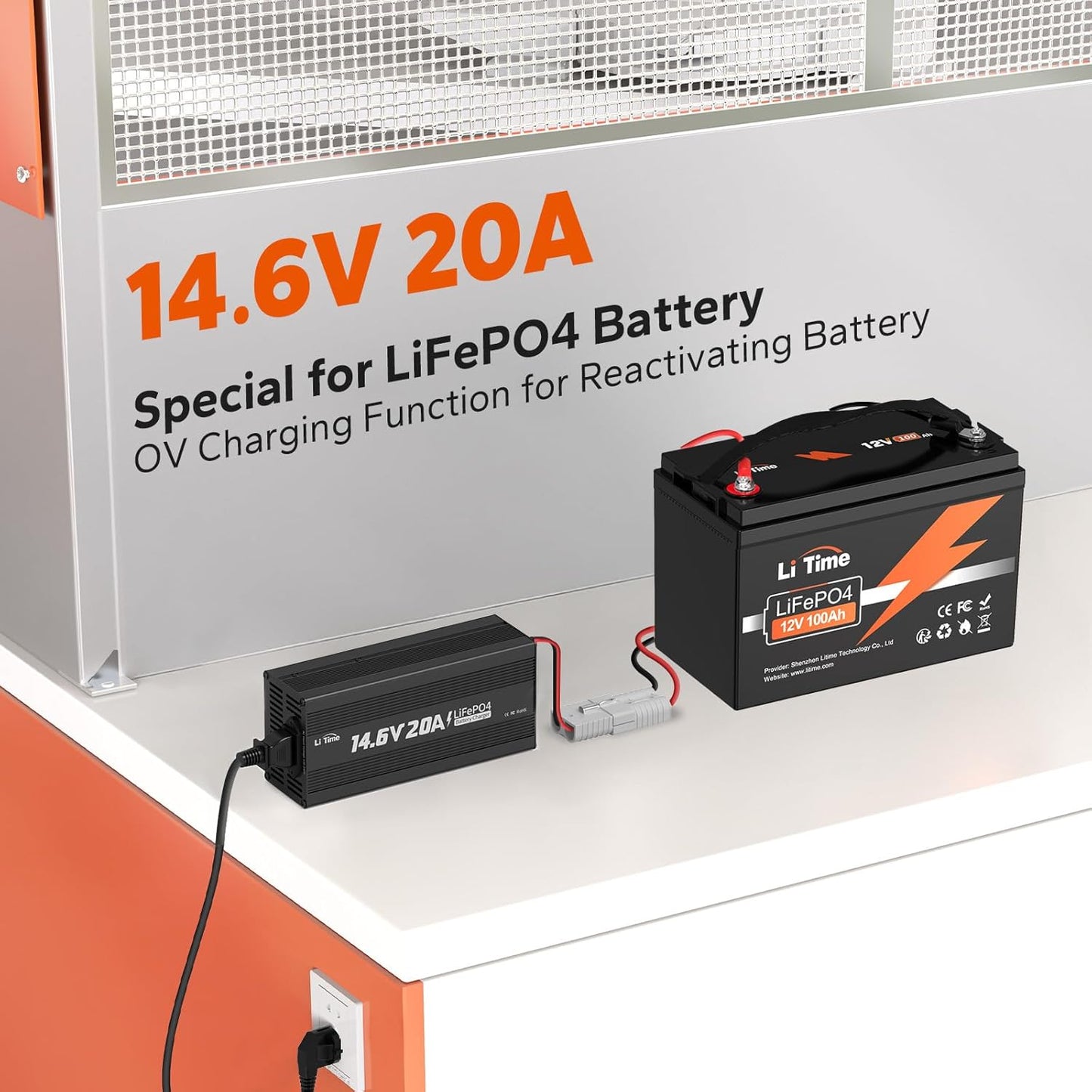 LiTime 12V 20A Lithium Battery Charger 14.6V LiFePO4 Battery Charger AC-DC Charger with Anderson Connector LED Indicator Special for Lithium LiFePO4 Deep Cycle Rechargeable Batteries of Boat, RV