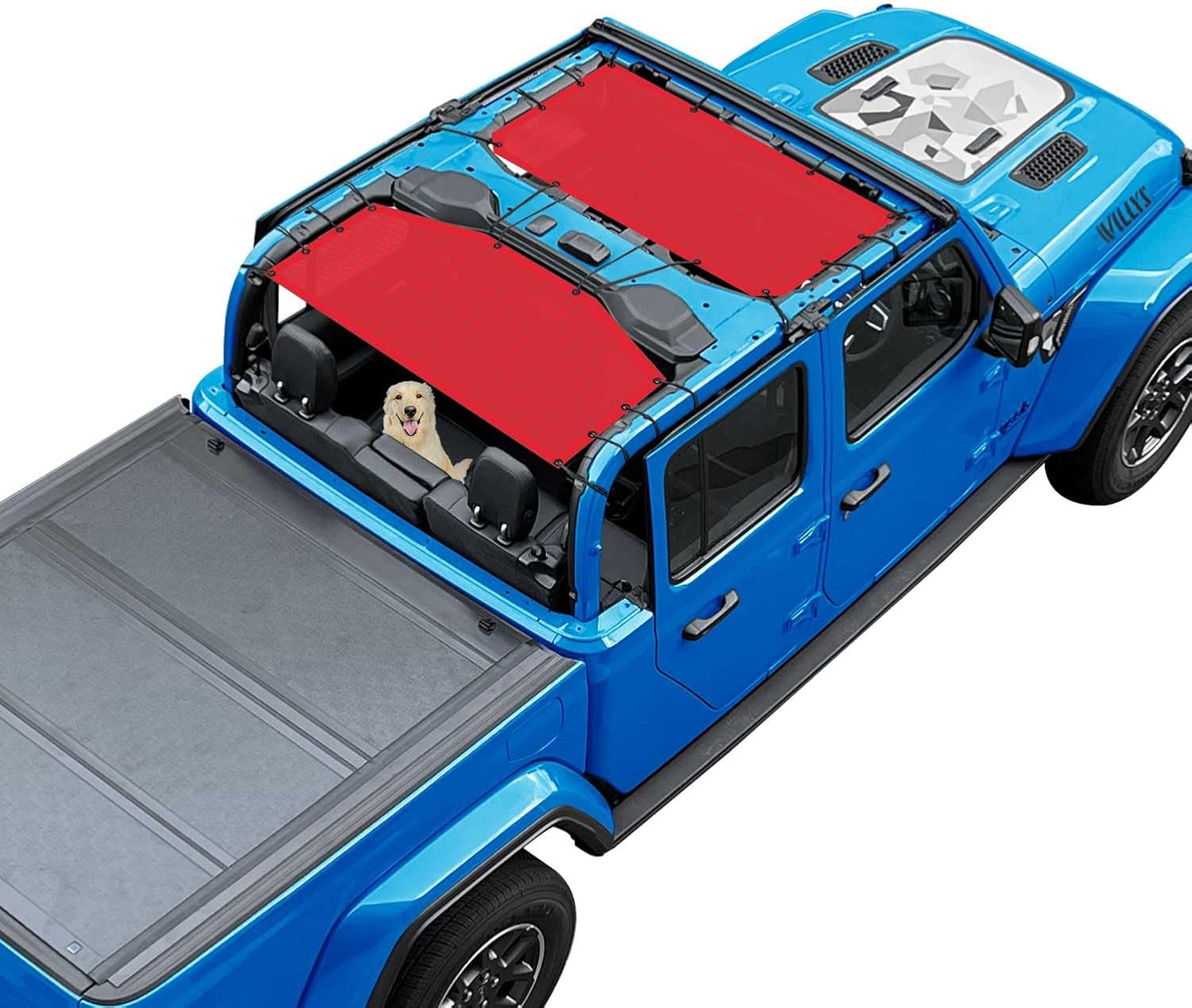 Coverspec JT Top Sun Shade Roof Compatible with Jeep Gladiator JT (2018-2023) 4 Door Jeep Sunshade Top Sunroof Bikini Cover- Blocks UV, Wind, Noise - Black Mesh for Full Length