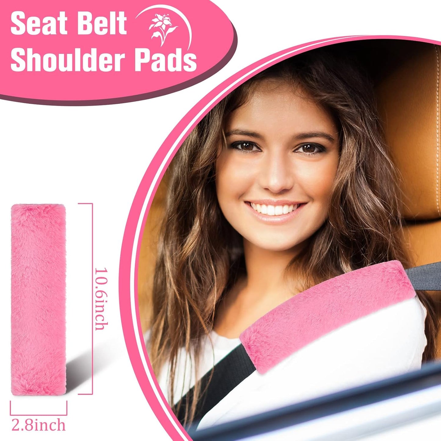 Frienda 10 Pcs Fluffy Car Steering Wheel Covers Handbrake and Gear Shift Cover Seat Belt Shoulder Pads Diamond Mat Ignition Ring Ball Key Chain Armrest Box Mat Car Accessories set(Pink)