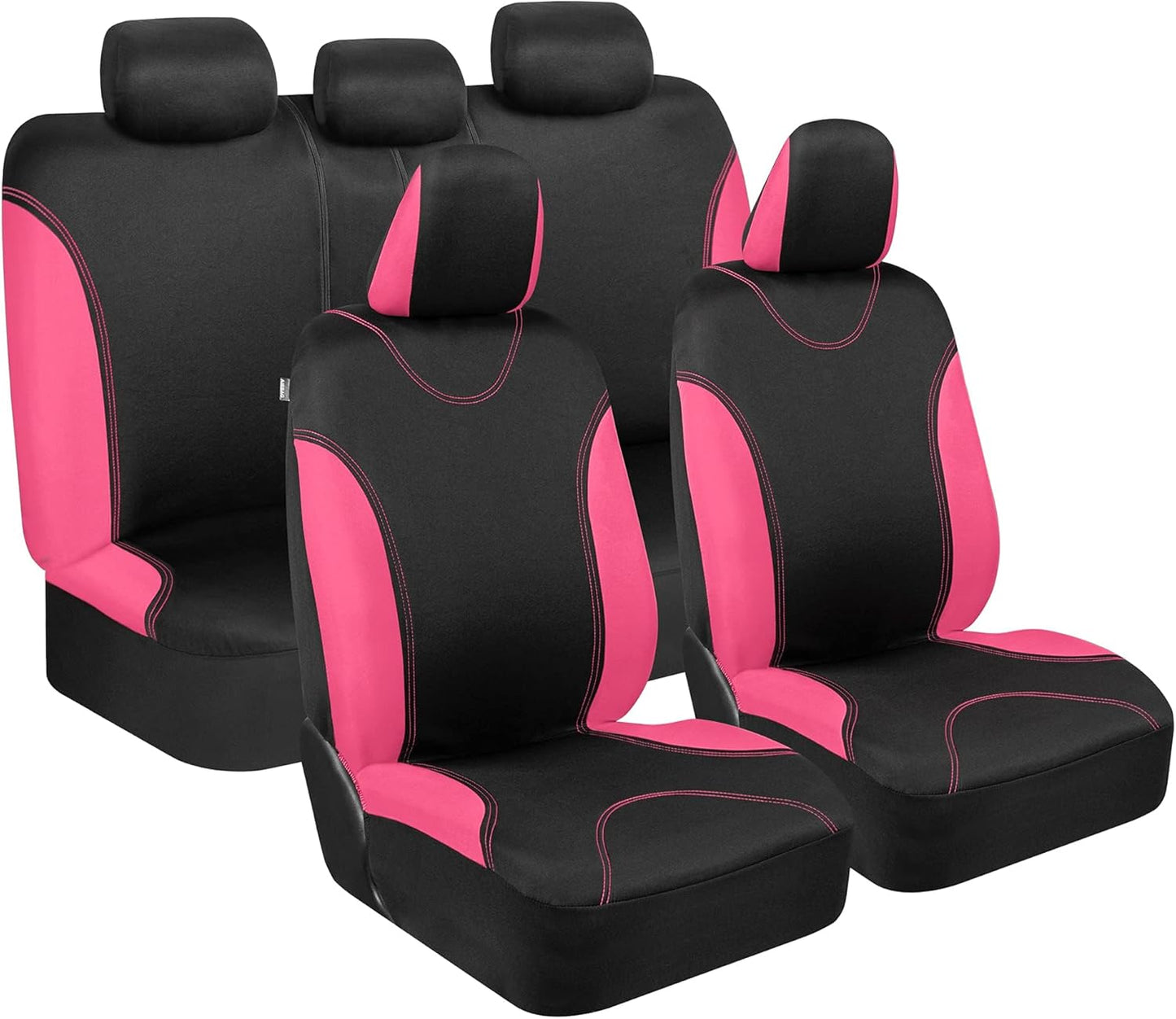 BDK OS-334-PK Sleek and Stylish Car Seat Covers, Split Bench Option, 5 Headrests, Side Airbag Compatible