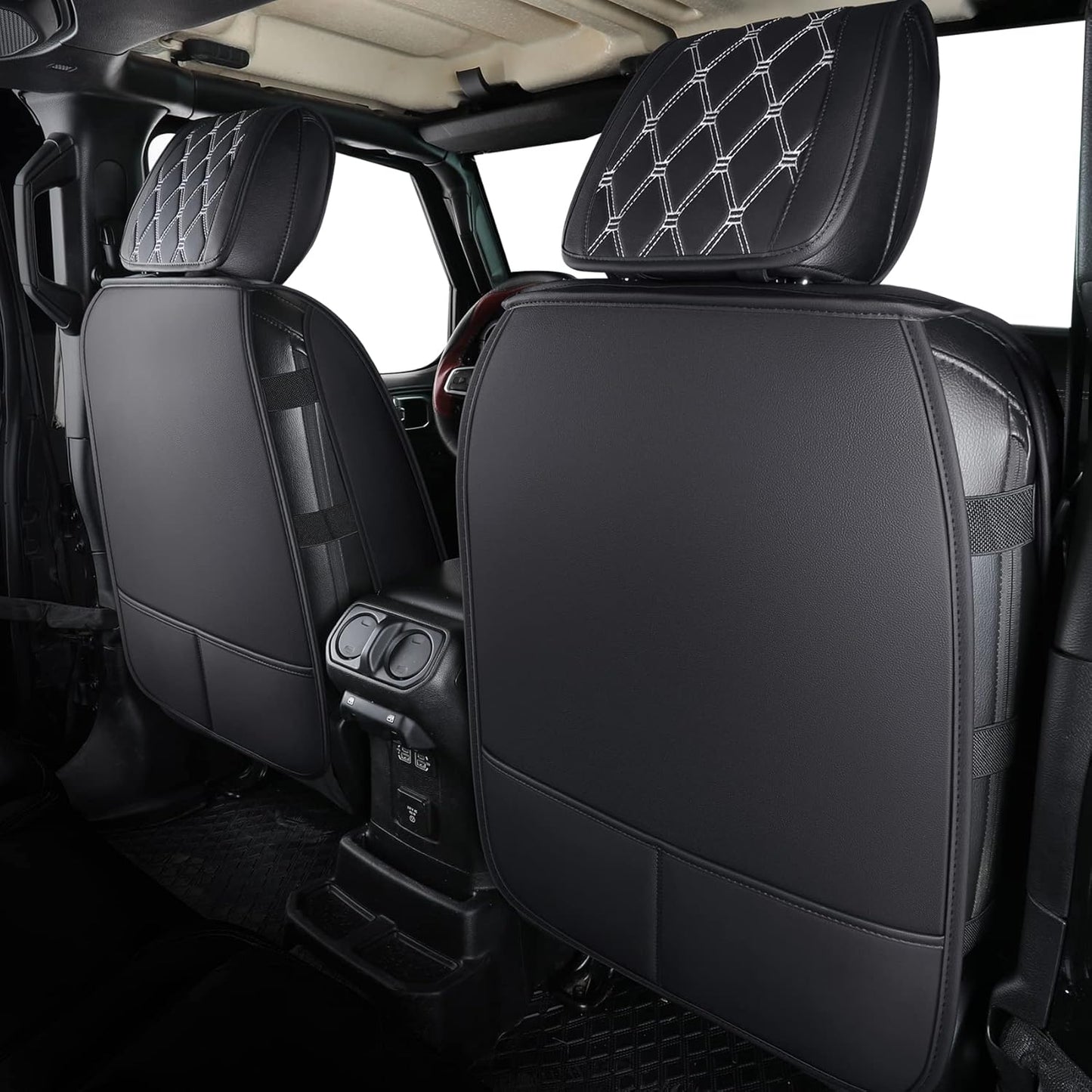 Aierxuan Front Seat Covers Compatible with Jeep Wrangler JK JL Custom Fit 2007-2025 2/4 Door Sahara Willys Sport High Altitude Unlimited Truck Pickup Waterproof Leather(2 PCS Front, Black-White)