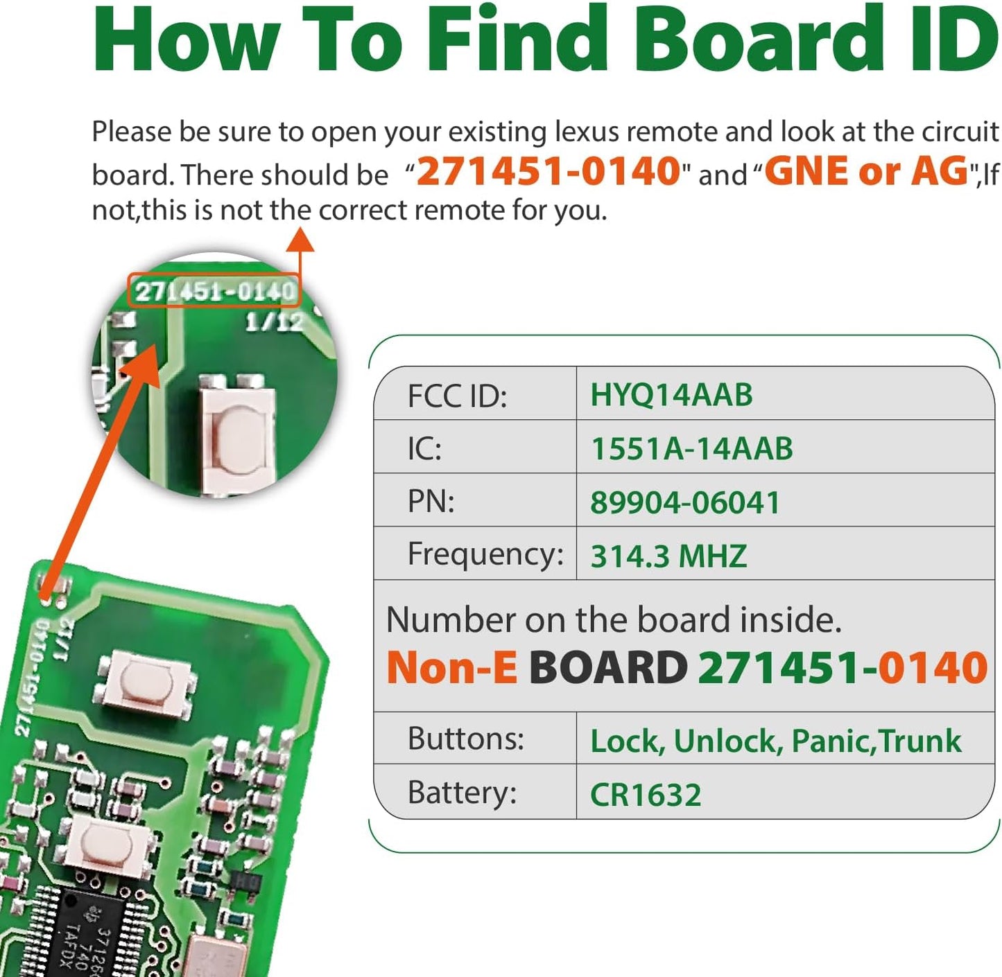 Keylessbest Replacement for 2007 2008 2009 2010 Toyota Avalon Limited Camry Hybrid GNE 0140 Board Key Fob HYQ14AAB 314.3MHz 4 Buttons