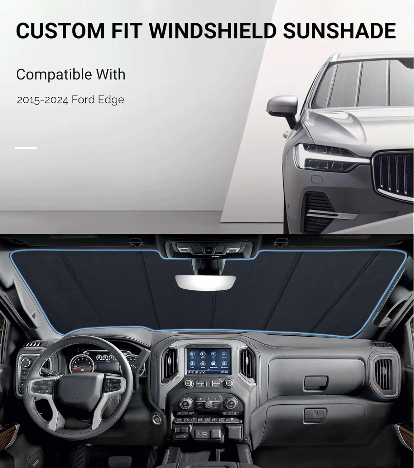 Pigenius Windshield Sun Shade for Ford Edge 2015-2024 Front Window Sunshade - Safeguard