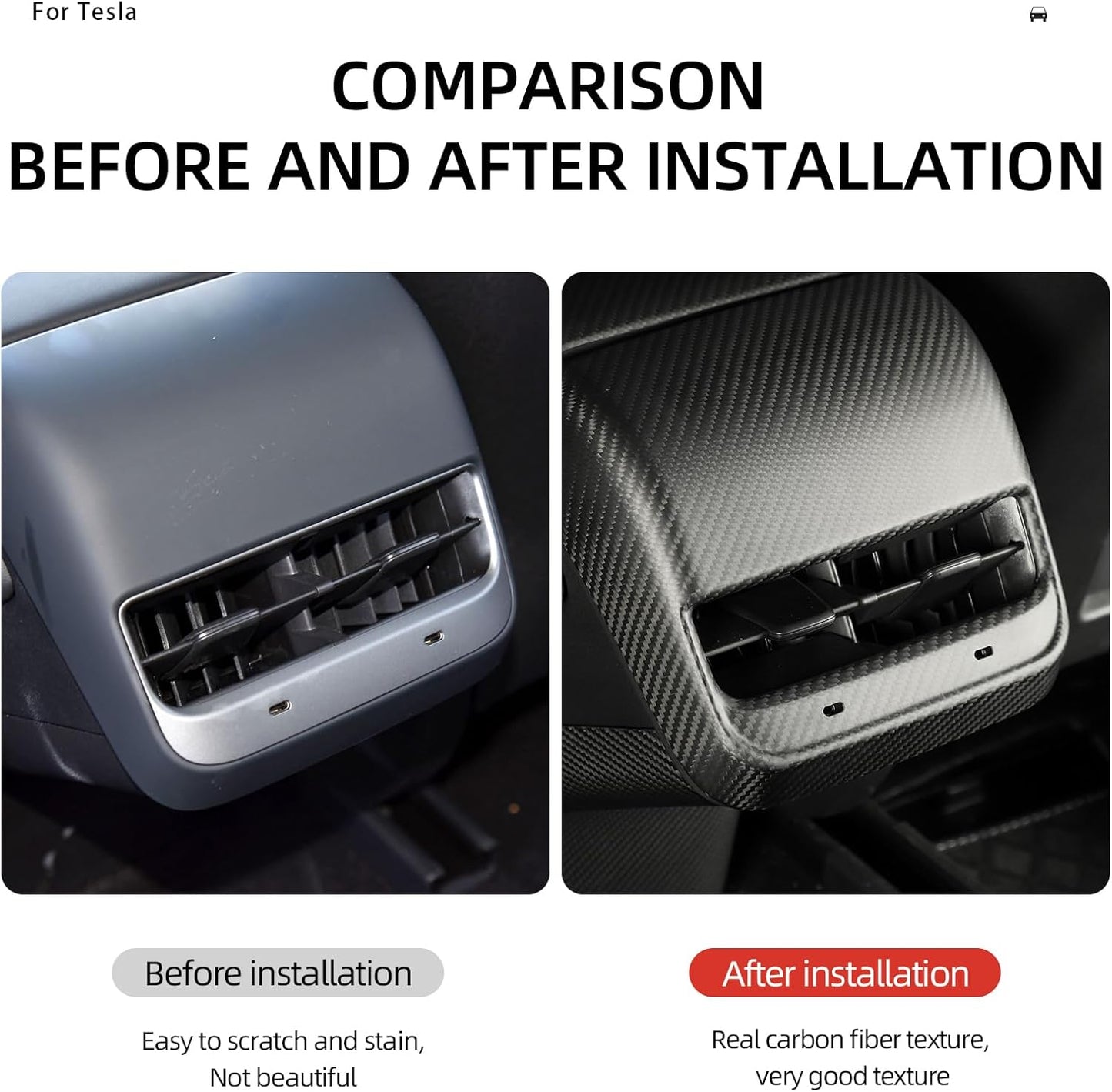 for Tesla Model 3 Y 2022 Dry Carbon Fiber Rear Row Air Outlet Trim Interior Accessories (Matte Carbon)