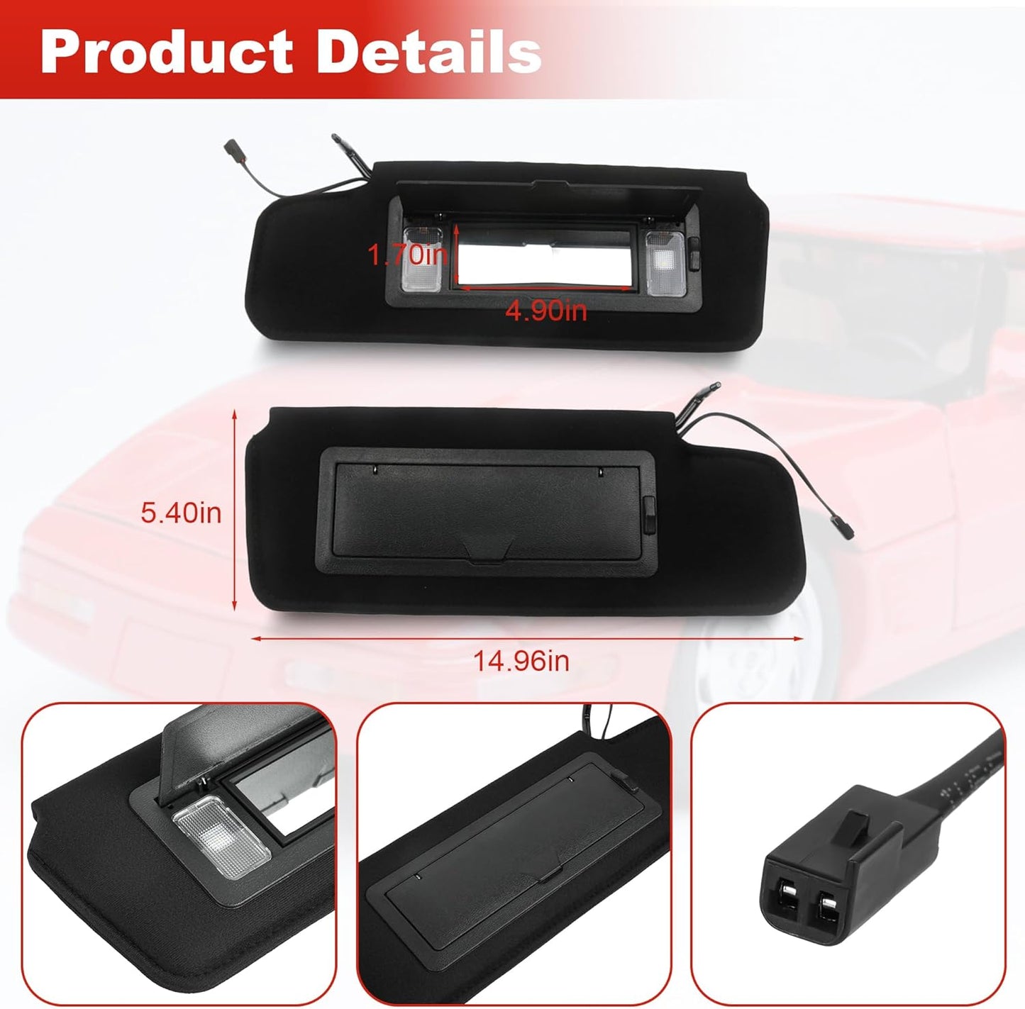 Sun Visors Sunshades W/Vanity Mirror & LED Light for 1984-1996 Corvette C4