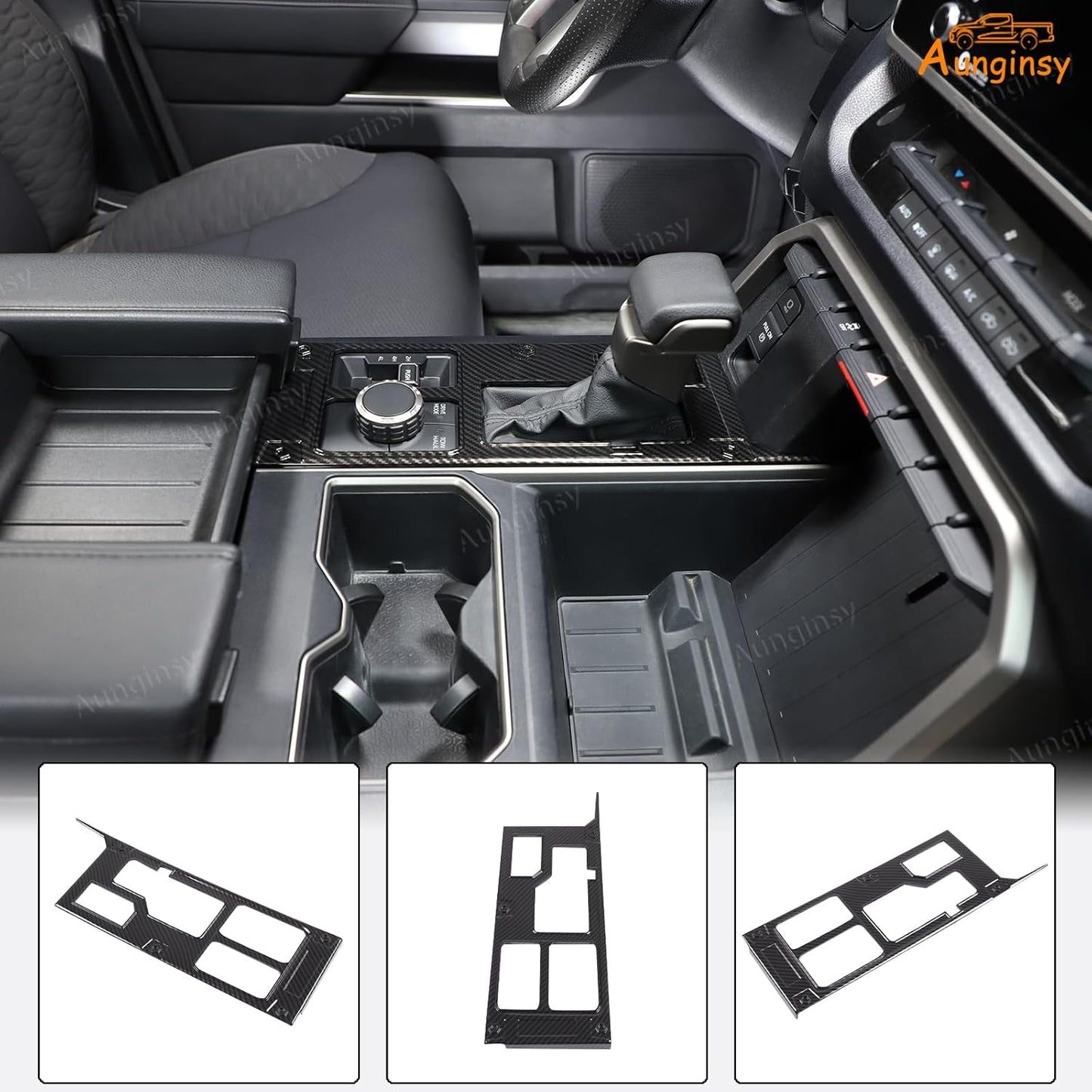 Aunginsy Central Control Gear Shift Panel Trim Cover Compatible with Toyota Tundra/Sequoia 2022-2024 Car Gear Shifter Console Anti-Scratch Panel Frame Protect Sticker with 4WD Accessories(Mech Style)